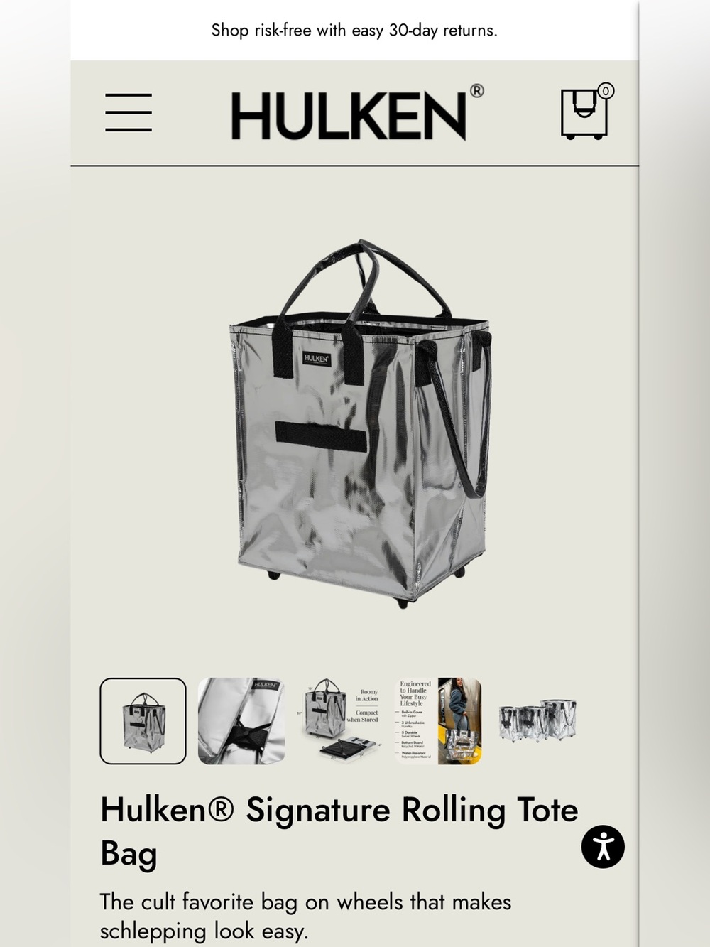 HULKEN Signature Rolling Tote Bag — Silver MEDIUM